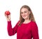Beautiful portrait of young woman with pomegranate. Healthy food