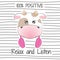 Beautiful positive cartoon cow love listen music.