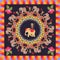 Beautiful poster with cute elephants, cheerful dancing monkeys, round ornament with paisley, roses and multicolor frame