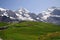 Beautiful Poster perfect panoramic Landscape with tourists train in Switzerland.