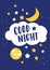 Beautiful poster template for baby`s room with crescent, moon in sky, stars, clouds and Good Night lettering handwritten
