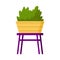 Beautiful potted home plant on stool. Decorative indoor bush. Vector illustration. Trendy house decor. Green houseplant