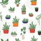 Beautiful pottery plants pattern on white background