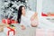 Beautiful pregnant woman childbirth on Christmas New Year holiday gifts