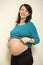 Beautiful pregnant woman - isolated over a light background