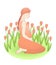 Beautiful pregnant woman sitting in a glade with tulips. Happy waiting for baby. Mother`s day illustration