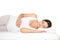 Beautiful pregnant woman sleeping with orthopedic pillow on bed