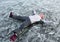 beautiful preteen girl figure skating in open winter skating rink