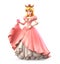 Beautiful Princess dressed in peach dress on white background, kingdom concept, realistic 3D illustration, generative ai