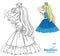 Beautiful princess girl blows off the magic shiny stars color and outlined picture for coloring book