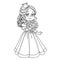 Beautiful princess holding bouquet of lilies in hand outline for coloring