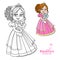 Beautiful princess holding kitten on hands color and outlined picture for coloring book