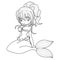 Beautiful princess mermaid line art for coloring. Vector cartoon magic young girl undersea illustration, fantastic creature