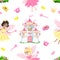 Beautiful princess seamless pattern in cartoon style