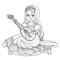 Beautiful princess sits on a bench and plays the lute outlined picture for coloring book