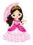 Beautiful Princess Wearing Pink Dress and Tiara. Vector Princess