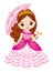 Beautiful Princess Wearing Pink Dress and Tiara. Vector Princess