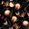 Beautiful protea flowers and botanical garden night with moon sh