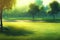 Beautiful public park with green grass field on morning light Created with Generative AI technology