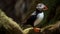 A beautiful puffin perched on a branch, feathers vibrant and colorful generated by AI