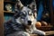 A beautiful purebred dog looking directly into the camera lens, close-up portrait