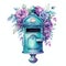 beautiful purple and teal floral post box clipart illustration