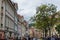 Beautiful and quiet square in Prague, Czech Republic, with trees and colorful houses