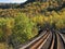 Beautiful railroad track with autumn colors at Credit River Valley in Caledon, Ontario, Canada