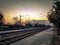 Beautiful railway line landscape sunset