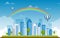 Beautiful Rainbow City Summer Cityscape Landscape Illustration