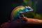 Beautiful rainbow colored salamander, multicolor fantasy insect, AI generative illustration