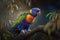 Beautiful Rainbow Lorikeet Full Body In Forest. Colorful and Vibrant Animal.