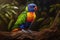 Beautiful Rainbow Lorikeet Full Body In Forest. Colorful and Vibrant Animal.