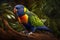 Beautiful Rainbow Lorikeet Full Body In Forest. Colorful and Vibrant Animal.