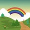 Beautiful Rainbow Summer Hills Street Nature Landscape Illustration