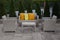 Beautiful rattan garden furniture and soft pillows outdoors