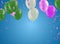 Beautiful realistic celebration vector greeting card template with and  flying party balloons in background. sale and promotion,