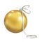 Beautiful realistic New Year 3D glassy yellow ball with reflects isolated on white background. Traditional decoration for a Christ