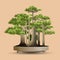 Beautiful realistic tree. Tree in bonsai style. Bonsai tree on the low pot. Decorative little tree vector illustration