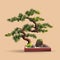 Beautiful realistic tree.Tree in bonsai style. Bonsai tree on the red box. Decorative little tree vector illustration