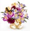 Beautiful realistic vector bouquet of flowers with eggs for east