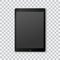 Beautiful realistic vector of a modern black colored tablet on transparent background with black switched off screen