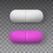 Beautiful realistic vector set of white and pink pills on transparent background