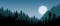 Beautiful realistic widescreen vector with dark green forested mountains and a rising moon