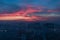 Beautiful red and blue clouds over small Serbian town of Jagodina