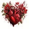 beautiful red Gothic Heart with flowers clipart illustration