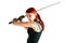 Beautiful red hair girl with katana sword