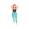 Beautiful red haired plus size woman, curvy, overweight girl, body positive vector Illustration on a white background