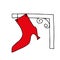 Beautiful red hand-drawn fashion vector illustration of a Sign in the form of an old iron female boot with a sharp heel