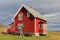 Beautiful red house in Hamningberg fishing village, northern Norway, Europe